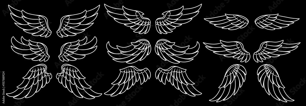 vector angel wings line art style. Classic wings tribal tattoo With a black background