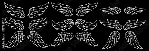 vector angel wings line art style. Classic wings tribal tattoo With a black background