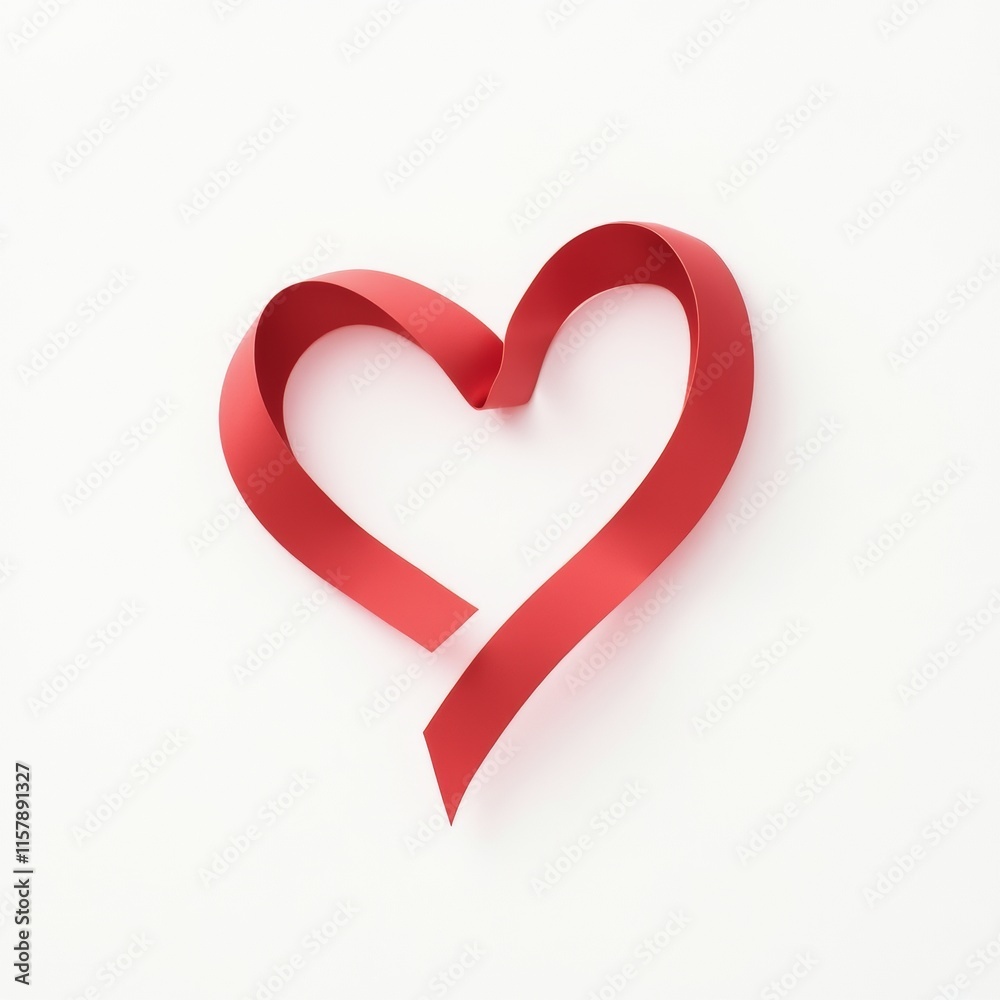 A minimalist design of a red ribbon forming a heart shape on a white background, with clean, simple lines and soft shadows, expressing love and elegance in a subtle way. A minimalist design of a red ribbon forming a heart shape on a white background, with clean, simple lines and soft shadows, expressing love and elegance in a subtle way.