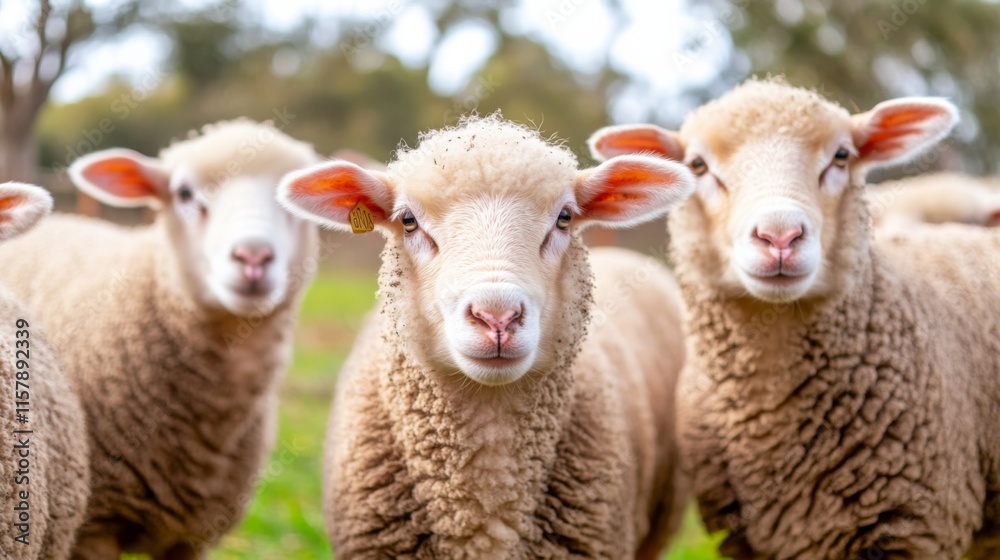 Sheep in Soft Focus Countryside with Overcast Sky