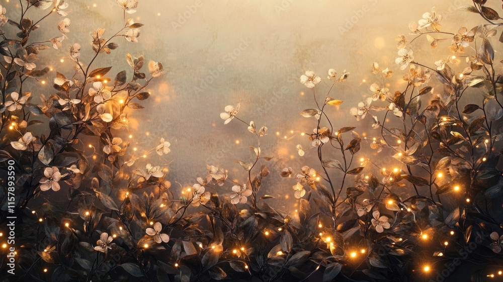 Fototapeta premium Glowing floral arrangement with warm lights.