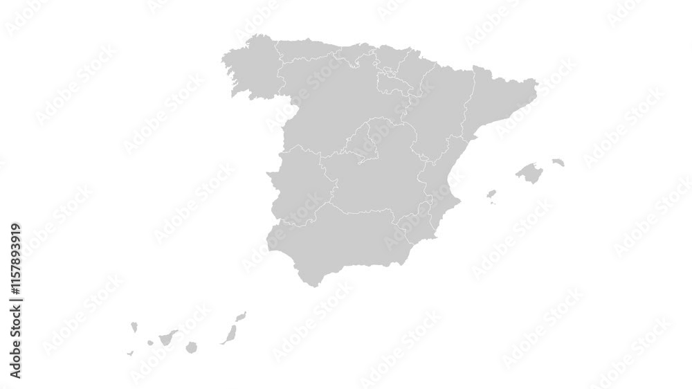 Spain map animation. Animation of connecting all region country into a whole Spain map with borders in the background with an alpha channel. Motion design. Spain map animation. Animation of connecting all region country into a whole Spain map with borders in the background with an alpha channel. Motion design.