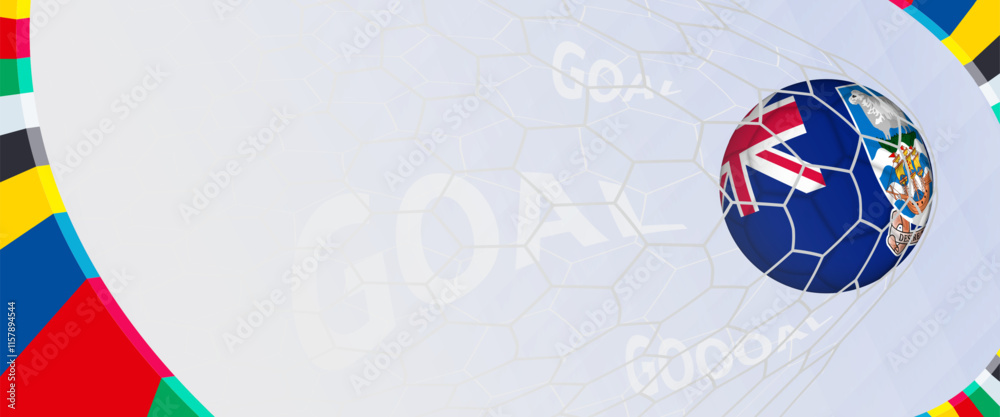 Naklejka premium Celebration Goal for Falkland Islands football team in colorful design. Perfect for illustrating soccer success, international football tournaments, and sports-themed promotions.