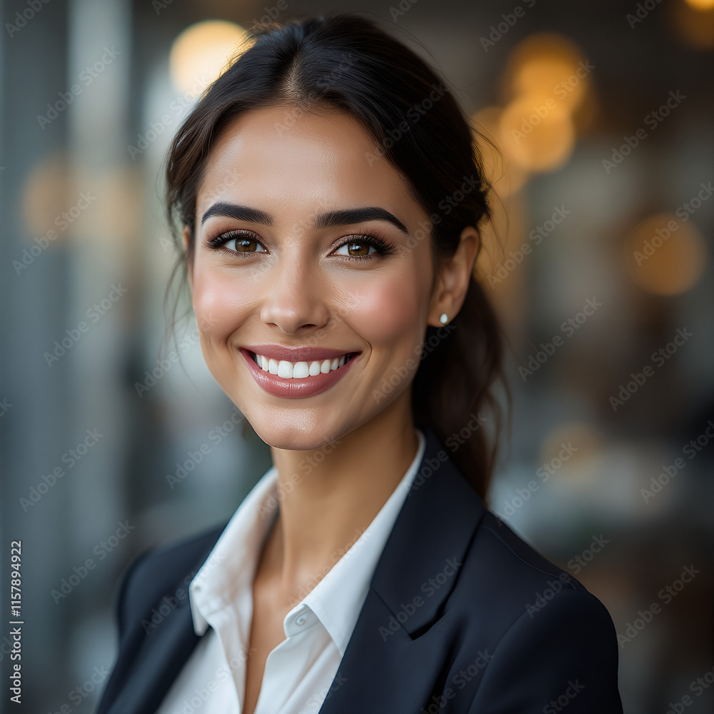 Headshot close up face portrait of young happy smiling Hispanic businesswoman, female company worker or corporate manager, confident business woman entrepreneur looking at camera at work in office Headshot close up face portrait of young happy smiling Hispanic businesswoman, female company worker or corporate manager, confident business woman entrepreneur looking at camera at work in office