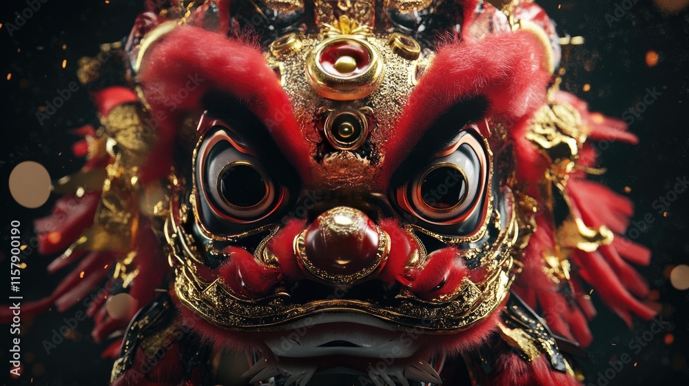 Fototapeta premium Traditional Lion Dance Mask with Intricate Details and Colors