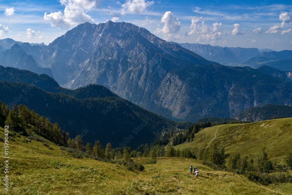Fototapeta premium view of Mt. Watzmann and its east face from Hohe Rossfelder at Berchtesgaden national park, bavaria, germany