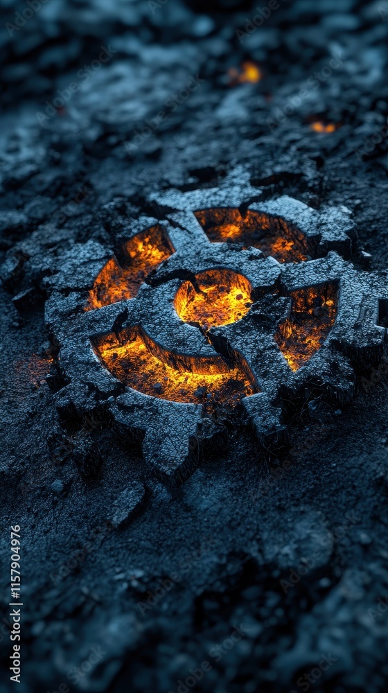 Fototapeta premium Gear symbol illuminated on cracked surface
