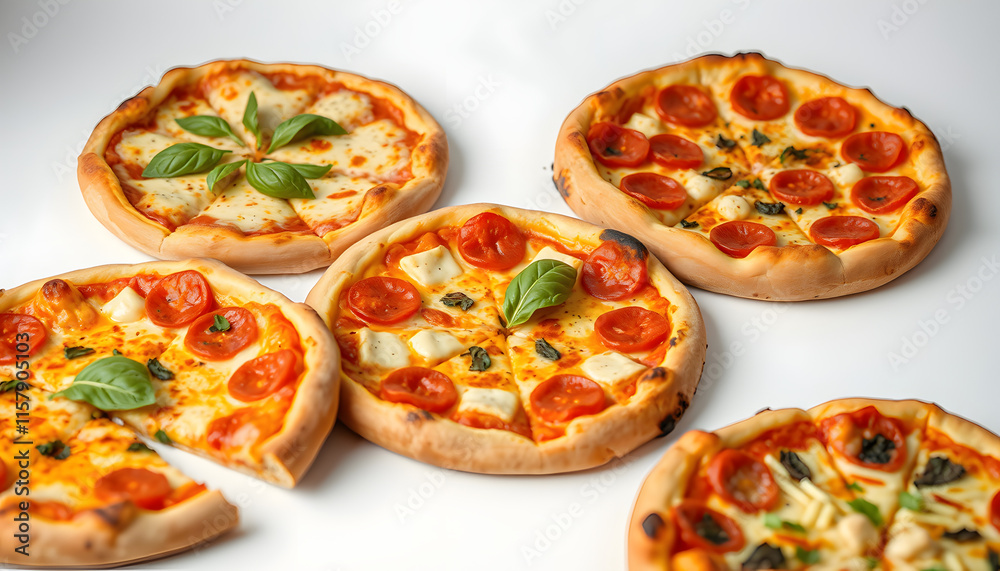 Different tasty pizzas isolated on white, collection, dramatic. isolated with white highlights Different tasty pizzas isolated on white, collection, dramatic. isolated with white highlights