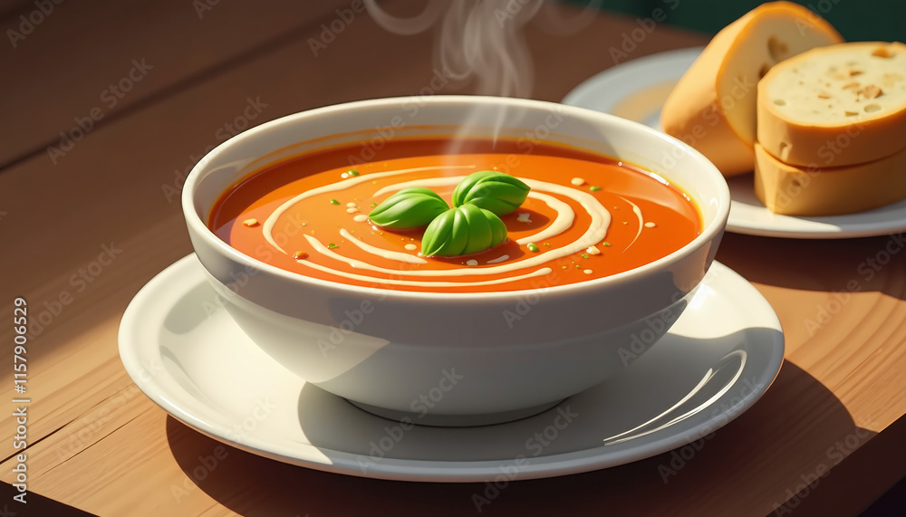 Creamy Tomato Soup with Basil and Bread Creamy Tomato Soup with Basil and Bread