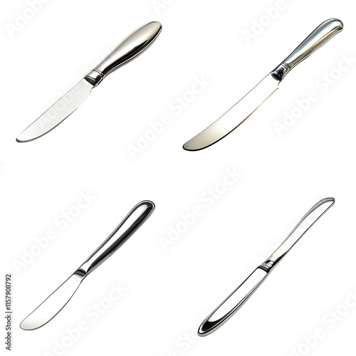 Sleek Silver Knives on White Background