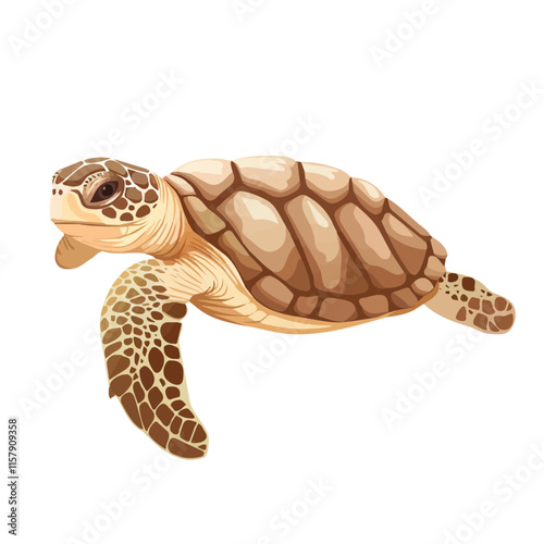 A watercolor vector of a sea turtle swimming in the ocean, isolated on a white background. Sea turtle vector.
