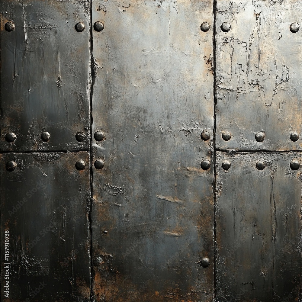 Fototapeta premium Dark metal texture background with rivets.