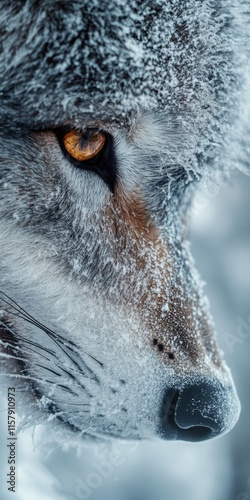 Frosted wolf portrait snowy wilderness wildlife photography close-up nature animal behavior photo