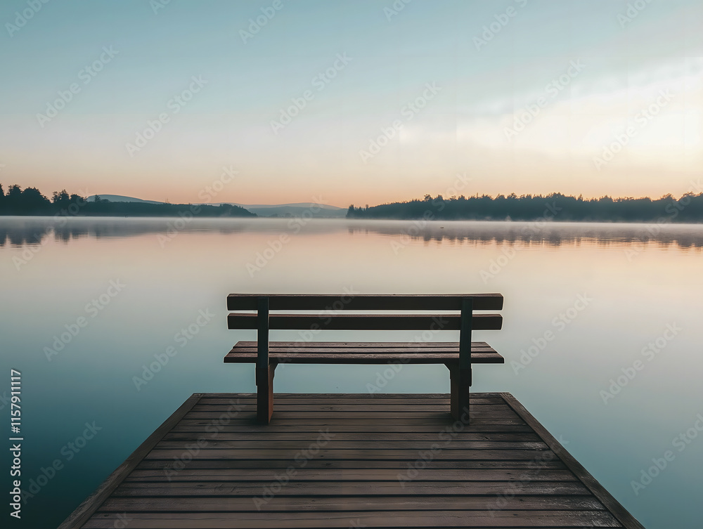 Naklejka premium Serene Lakeside Morning at Dawn
