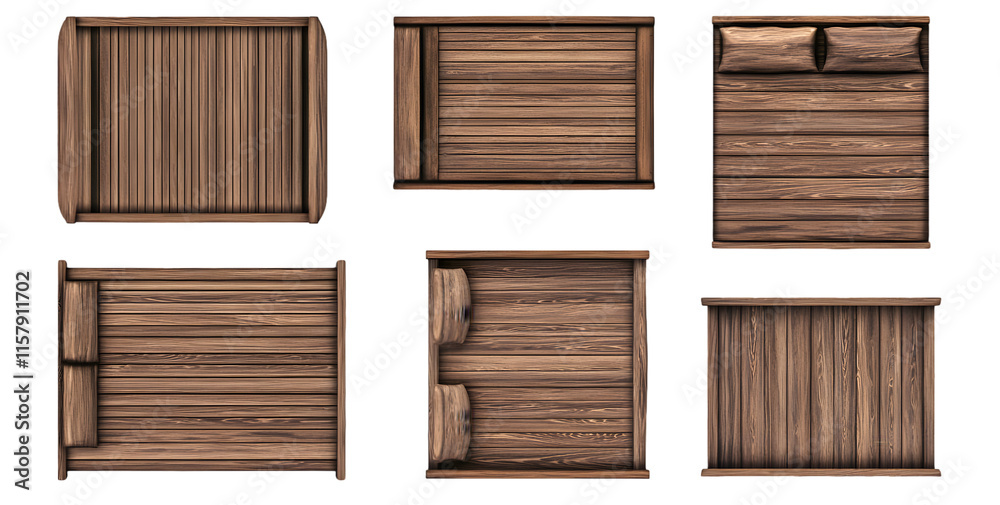 Top View Concept of Wooden Platform Beds with Pillows, high-quality Images for Interior Design Top View Concept of Wooden Platform Beds with Pillows, high-quality Images for Interior Design