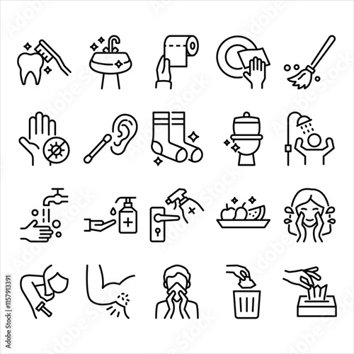 Hygiene Routine line icons