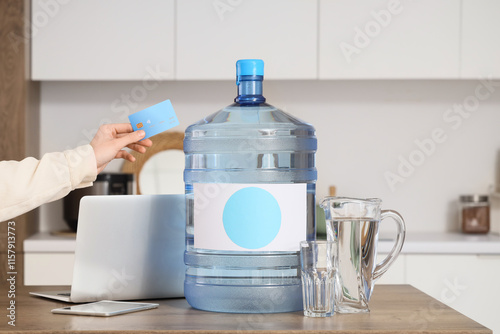Woman with credit card and ...