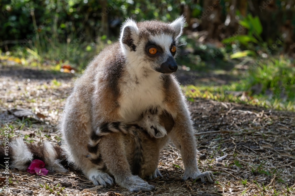 Fototapeta premium Ring-tailed lemur (Lemur catta), with cub. Nature of Madagascar.