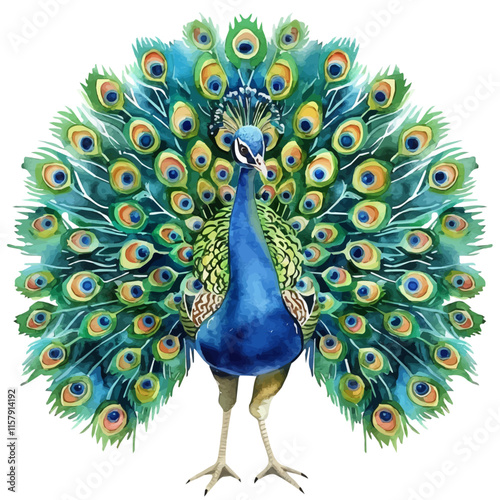 A captivating image of a peacock spreading its feathers, displaying its stunning colors in full bloom.

