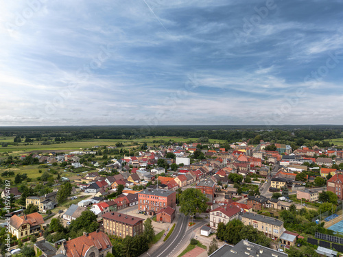 Obraz na płótnie Summer aerial skyline cityscape of Wieleń, Wielkopolska, Poland. Wide panoramic view w salonie
