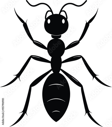 Vector silhouette of ant on white background. 