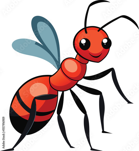 Vector silhouette of ant on white background. ant cartoon character, vector artwork of ant insect