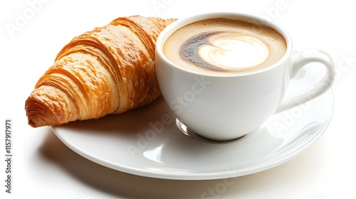 Person enjoying an Italian cappuccino with a fresh croissant for breakfast