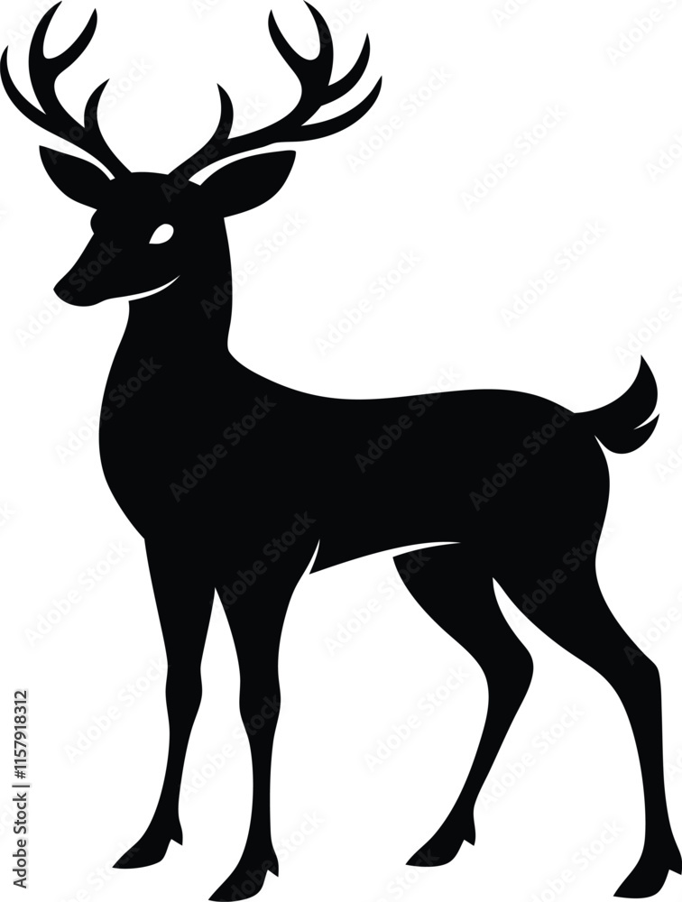 Fototapeta premium Deer Vector Illustration Black and White Silhouettes.