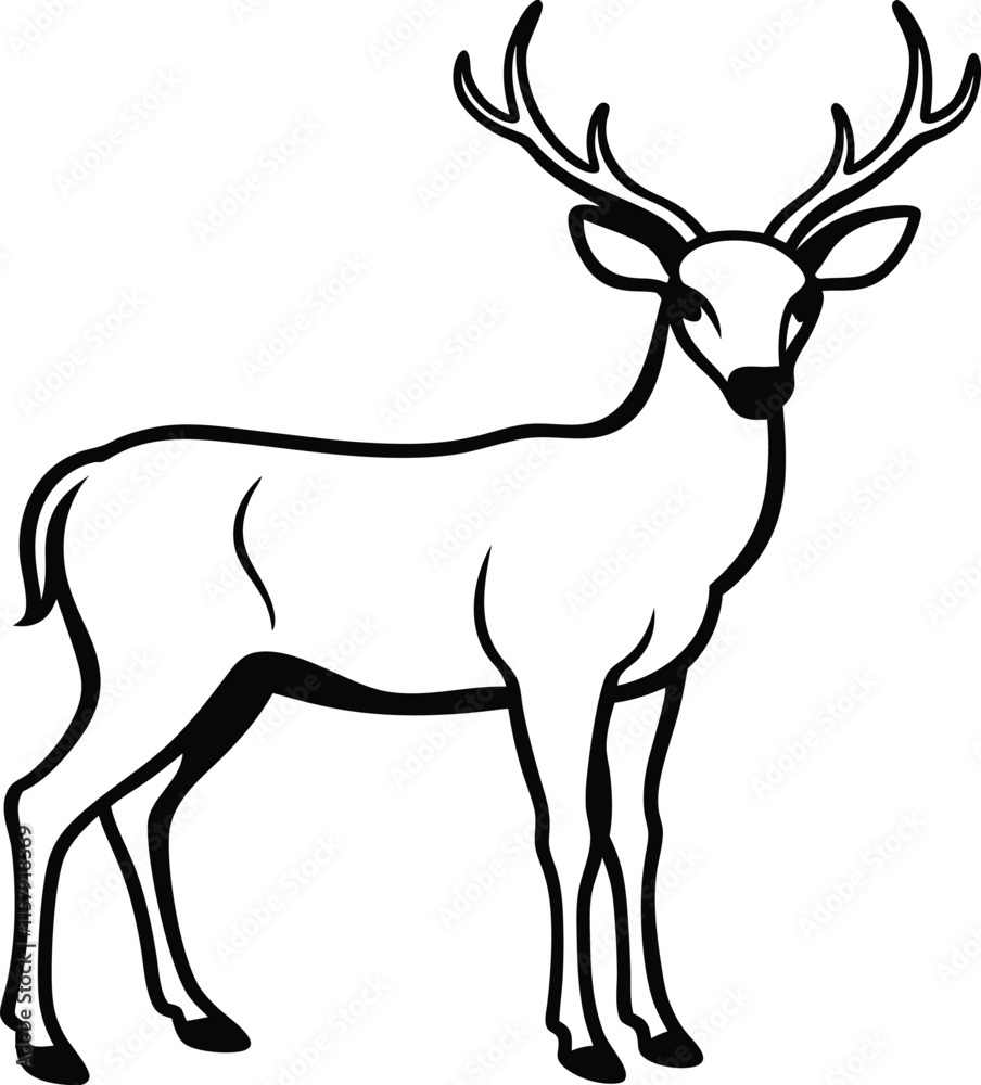 Fototapeta premium Deer Vector Illustration Black and White Silhouettes.