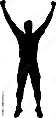 Silhouette of a person celebrating with arms raised in victory.