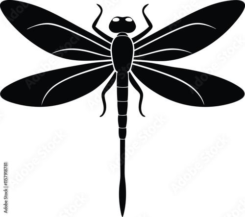 Macro shots, showing of eyes dragonfly and wings detail. Dragonfly Line Art Drawing. Minimalistic Black Sketch Linear Design of Beautiful Dragonfly for Wall Art, Poster, Print, Logo, Business Card. 