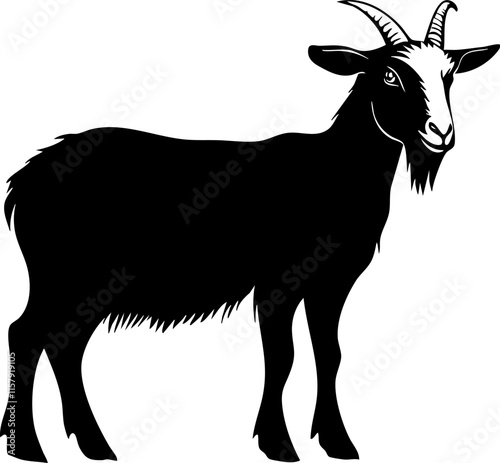 Black silhouette of a goat with horns on a white background.