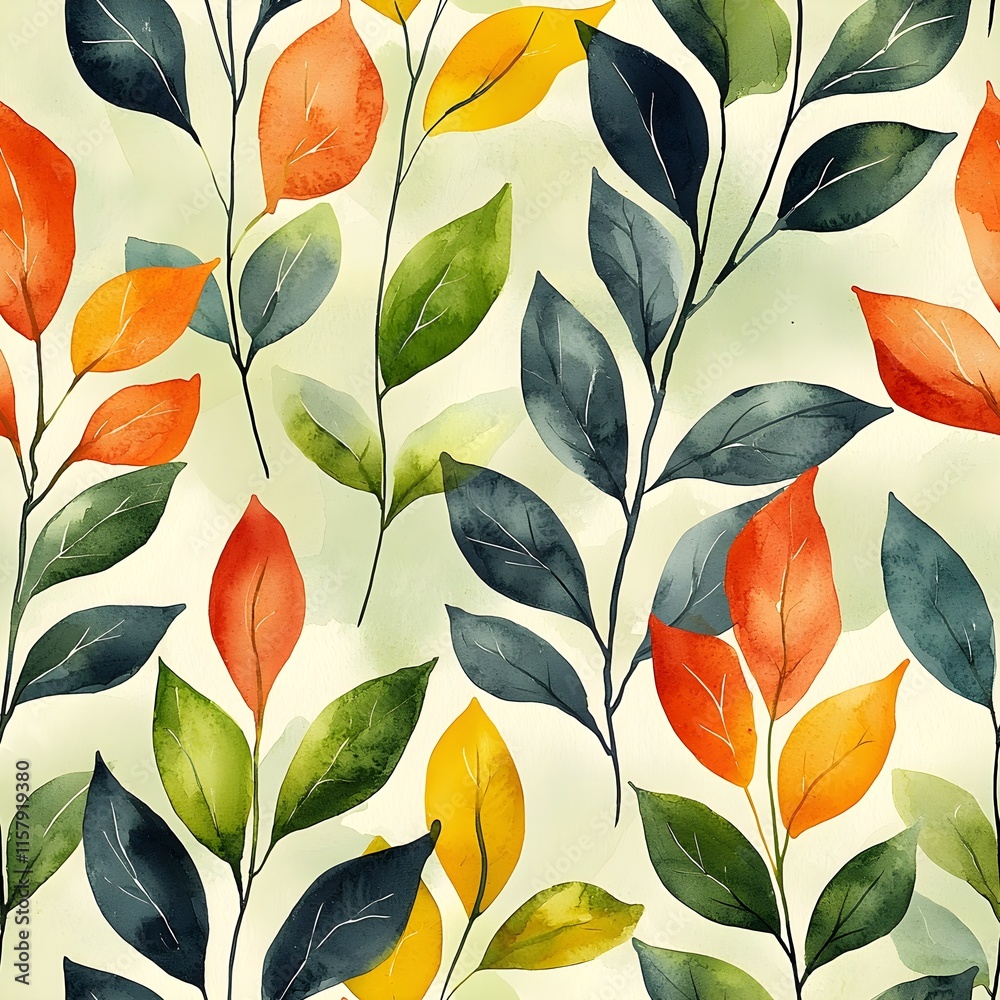 Seamless pattern with simplified leaf motifs in pastel sage green and peach colors Seamless pattern with simplified leaf motifs in pastel sage green and peach colors