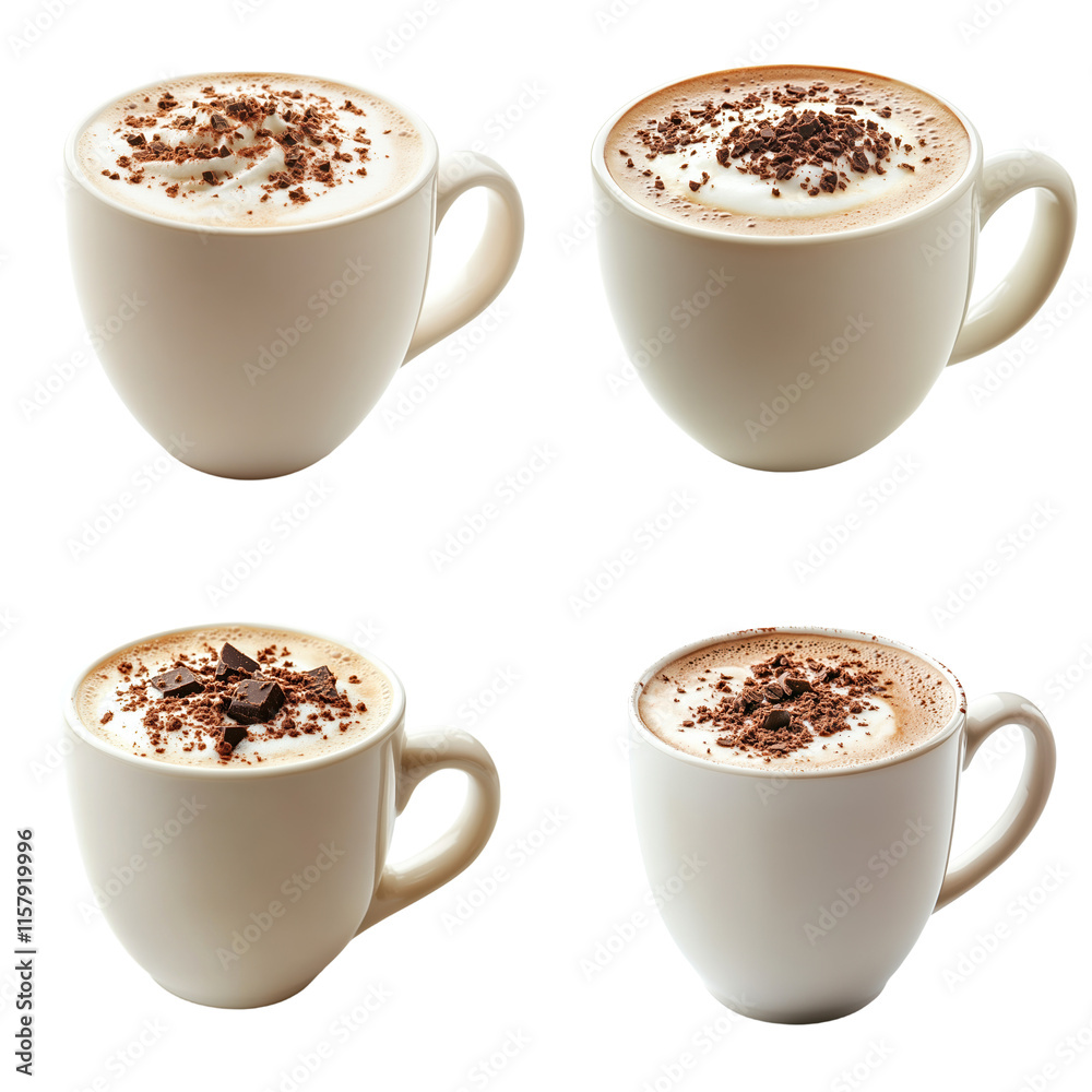 Obraz premium Four White Mugs Filled With Creamy Hot Chocolate