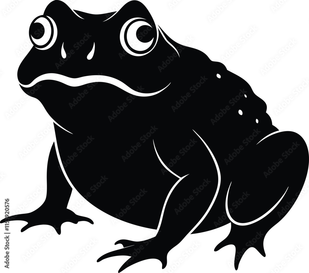 Frogs and toads set of different species in different poses. Different kinds of frogs. Black vector silhouettes Frogs and toads set of different species in different poses. Different kinds of frogs. Black vector silhouettes