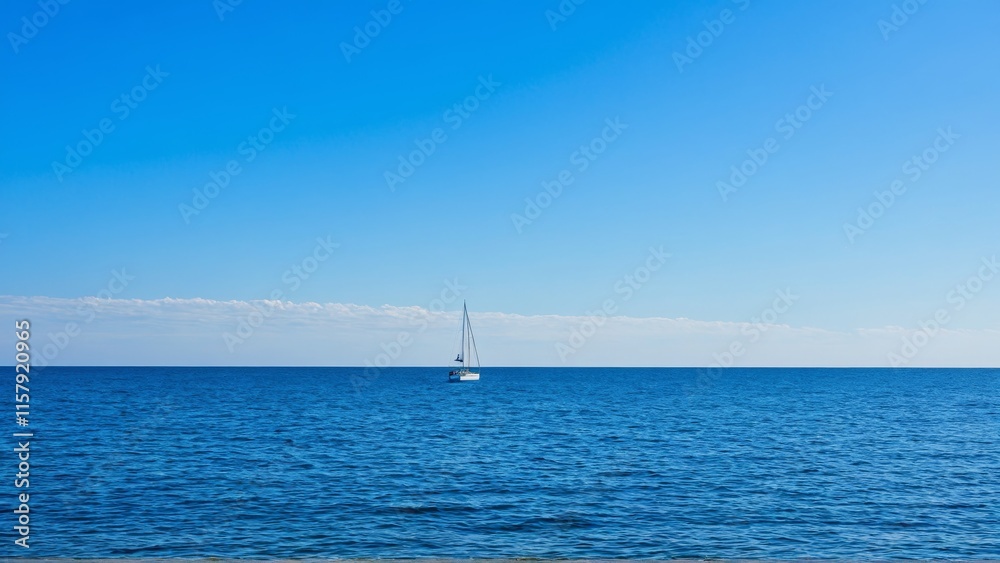Serene sailboat on tranquil blue sea under clear sky