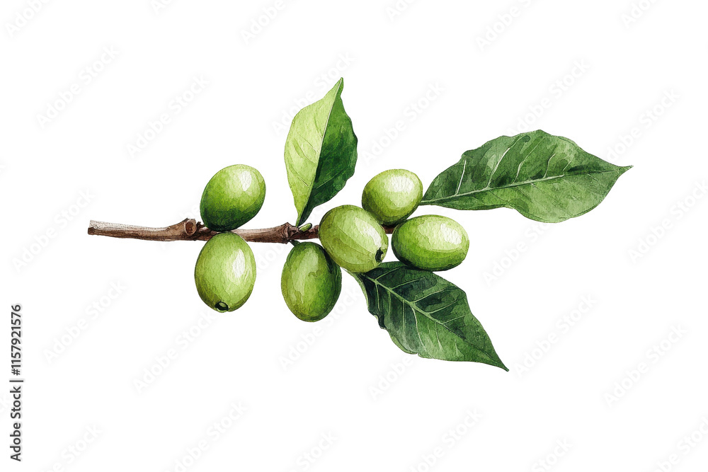 Fresh Green Olives on a Branch with Leaves Fresh Green Olives on a Branch with Leaves