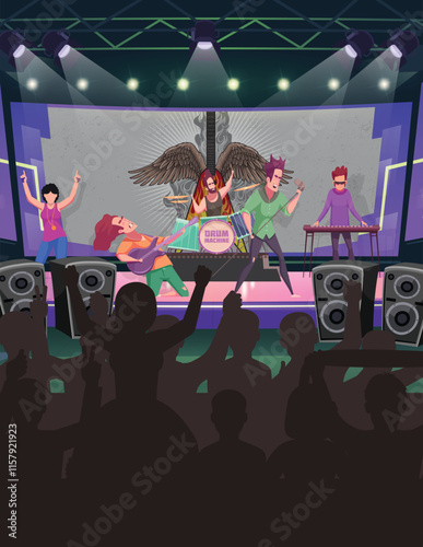 Rock metal band concert on stage of a music festival