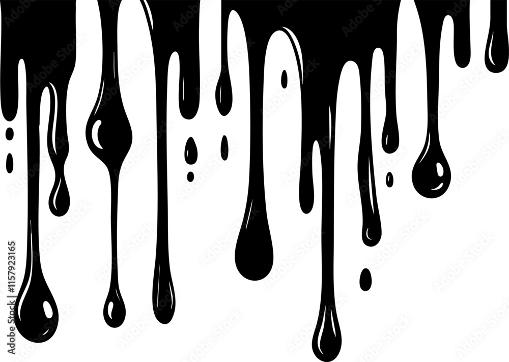 Black paint drips creating an abstract design on white background.