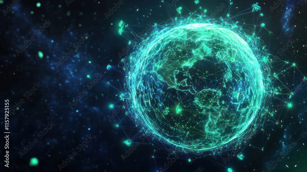 Obraz premium Global network connection, glowing Earth in space.