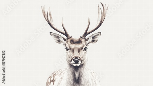 Elegant illustrated deer with detailed antlers suitable for creative mock up designs or artistic projects. Generative AI photo