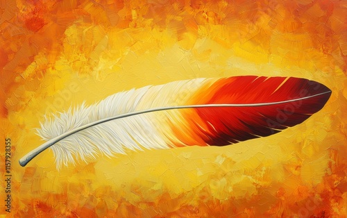 Brightly colored feather against a warm, textured background showcasing the beauty of nature's artistry photo