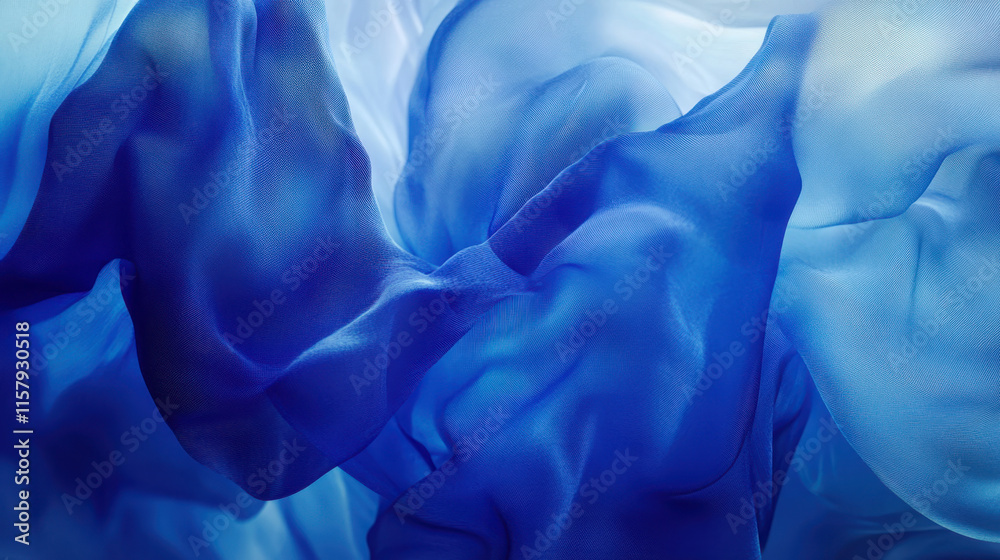 Obraz premium A close-up texture of silky fabric, flowing elegantly with vibrant royal blue tones, smooth highlights and deep shadows adding depth