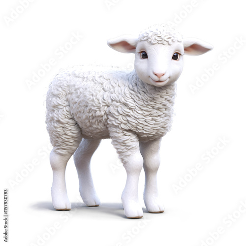 Adorable Lamb: A 3D Rendered Image of a Fluffy White Lamb. Transparent Background. photo