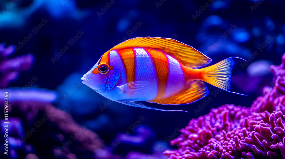 Naklejka premium Colorful coral fish swimming in aquarium reef