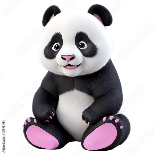 Adorable 3D Render of a Baby Panda. Transparent Background. photo