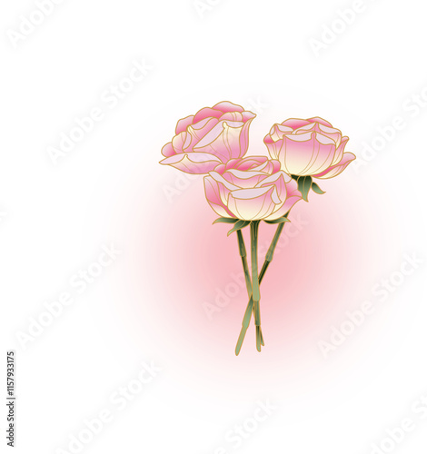 GoldRose flower rose vector hand-drawn illustration greeting wedding card