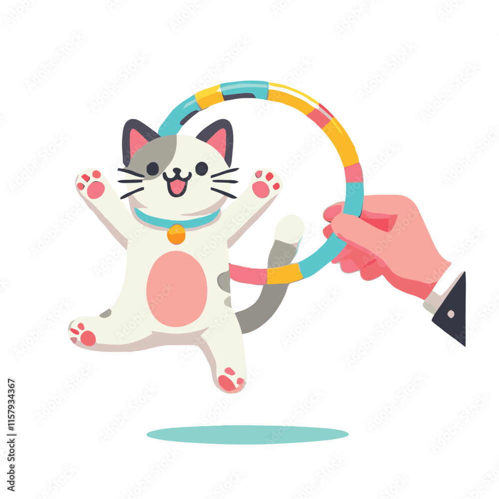 Fototapeta premium cartoon of a cat jumping through a hoop celebrating National Pet Tricks Day