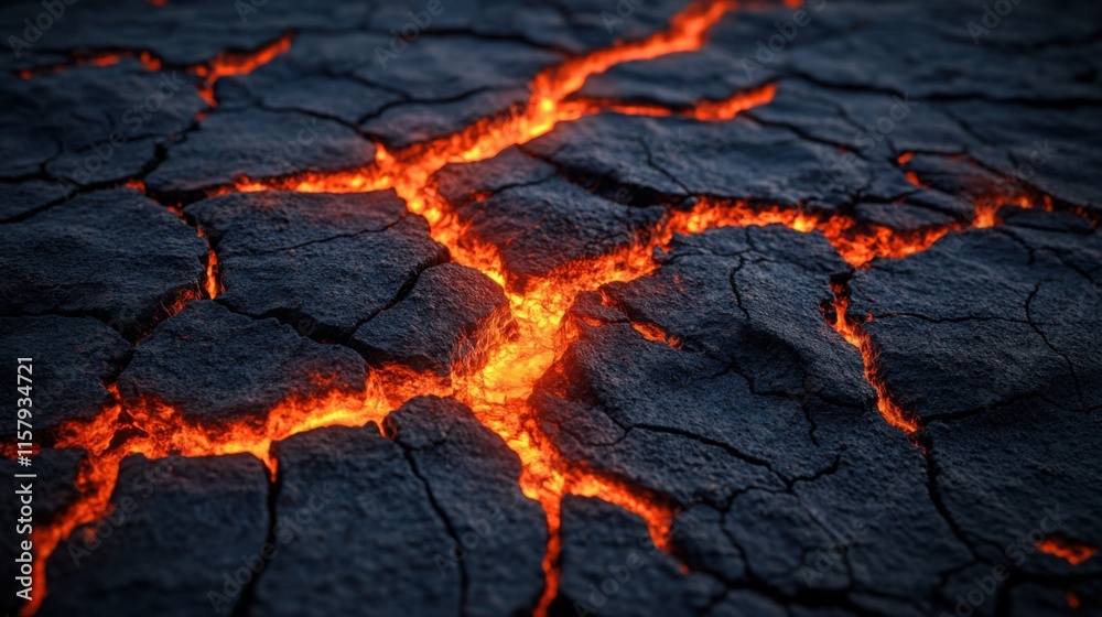 Glowing Lava Flowing Through Cracked Earth A Fiery Volcanic Landscape