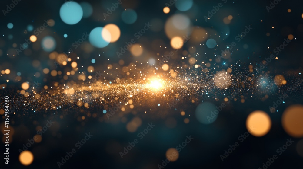 Abstract glittering galaxy background with gold and blue bokeh. Abstract glittering galaxy background with gold and blue bokeh.